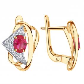Золотые серьги Александра 4021235сбк с бриллиантом и рубином 4021235сбк фото