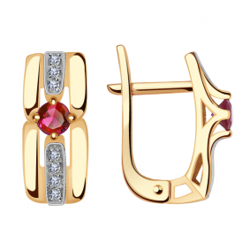 Золотые серьги Александра 4021312ск с бриллиантом и рубином 4021312ск фото