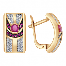 Золотые серьги Александра 4021321ск с бриллиантом и рубином 4021321ск фото