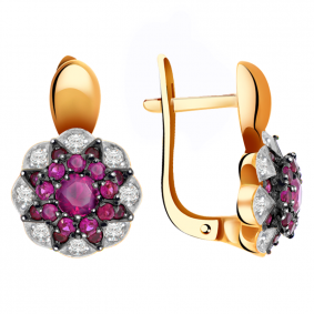 Золотые серьги Александра 4021332ск с бриллиантом и рубином 4021332ск фото