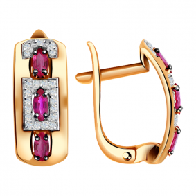 Золотые серьги Александра 4021358ск с бриллиантом и рубином 4021358ск фото