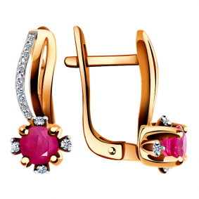 Золотые серьги Александра 4021367ск с бриллиантом и рубином 4021367ск фото