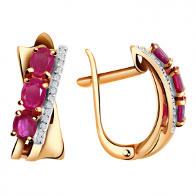 Золотые серьги Александра 4021371ск с бриллиантом и рубином 4021371ск фото