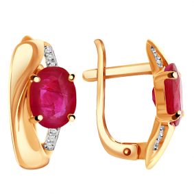 Золотые серьги Александра 4021381ск с бриллиантом и рубином 4021381ск фото