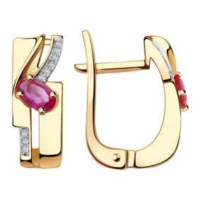 Золотые серьги Александра 4021389ск с бриллиантом и рубином 4021389ск фото