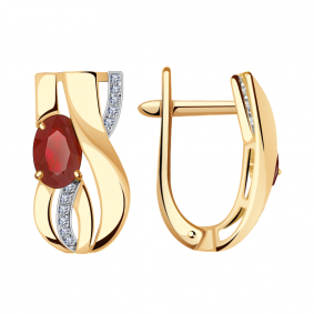 Золотые серьги Александра 4021394ск с бриллиантом и рубином 4021394ск фото