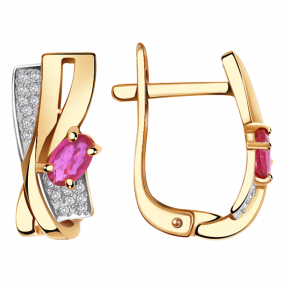 Золотые серьги Александра 4021395ск с бриллиантом и рубином 4021395ск фото