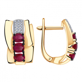 Золотые серьги Александра 4021399ск с бриллиантом и рубином 4021399ск фото