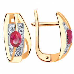 Золотые серьги Александра 4021401ск с бриллиантом и рубином 4021401ск фото