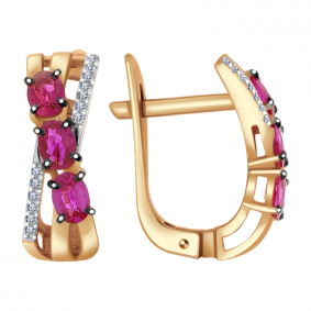 Золотые серьги Александра 4021415ск с бриллиантом и рубином 4021415ск фото