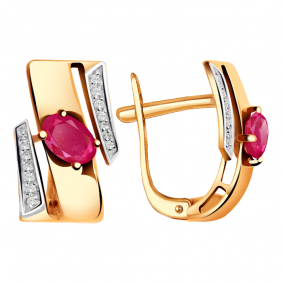 Золотые серьги Александра 4021432ск с бриллиантом и рубином 4021432ск фото
