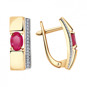 Золотые серьги Александра 4021435ск с бриллиантом и рубином 4021435ск фото