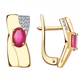 Золотые серьги Александра 4021439ск с бриллиантом и рубином 4021439ск фото