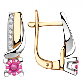 Золотые серьги Александра 4021442сбк с бриллиантом и рубином 4021442сбк фото