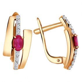 Золотые серьги Александра 4021443ск с бриллиантом и рубином 4021443ск фото