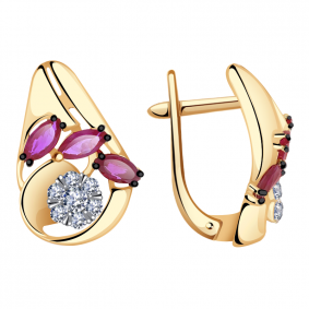 Золотые серьги Александра 4021445ск с бриллиантом и рубином 4021445ск фото