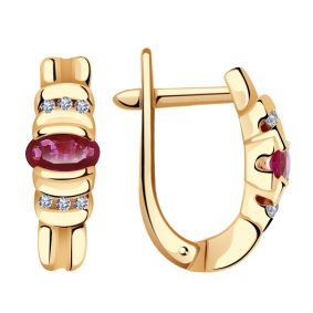 Золотые серьги Александра 4021471ск с бриллиантом и рубином 4021471ск фото