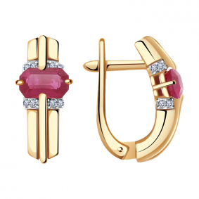 Золотые серьги Александра 4021498ск с бриллиантом и рубином 4021498ск фото