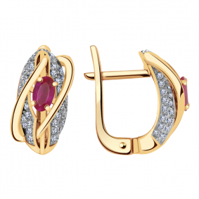 Золотые серьги Александра 4021522ск с бриллиантом и рубином 4021522ск фото