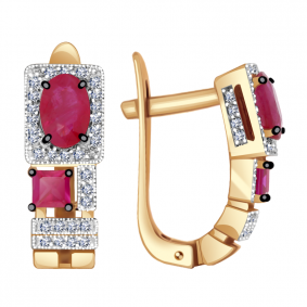 Золотые серьги Александра 4021553ск с бриллиантом и рубином 4021553ск фото