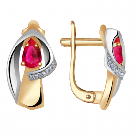 Золотые серьги Александра 4021638сбк с бриллиантом и рубином 4021638сбк фото