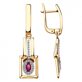 Золотые серьги Александра 4021836ск с бриллиантом и рубином 4021836ск фото