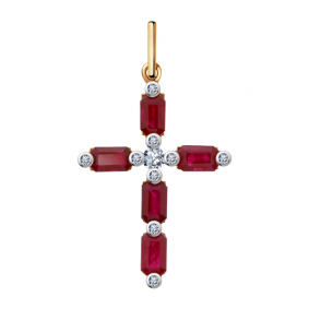 Золотая подвеска Александра 4030060сбк с бриллиантом и рубином 4030060сбк фото