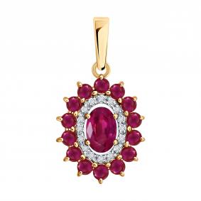 Золотая подвеска SOKOLOV 4030205 с бриллиантом и рубином 4030205 фото