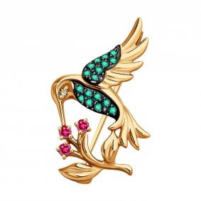 Золотая брошь SOKOLOV 4040011 с бриллиантом, рубином и изумрудом 4040011 фото