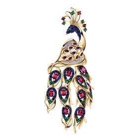 Золотая брошь Александра 4060019ск с бриллиантом, рубином, изумрудом и сапфиром 4060019ск фото