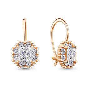 Золотые серьги AQUAMARINE 40966А с фианитом 40966А фото