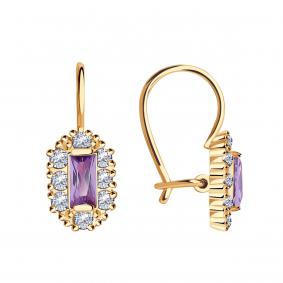 Золотые серьги AQUAMARINE 40967Д с фианитом 40967Д фото