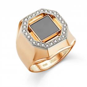 Золотое кольцо Караваевская ювелирная фабрика 41-0109 с ониксом и цирконием 41-0109 фото