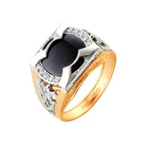 Золотое кольцо Караваевская ювелирная фабрика 41-0158 с ониксом и цирконием 41-0158 фото