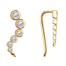 Золотые серьги AQUAMARINE 41256А с фианитом 41256А фото