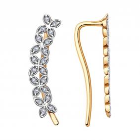 Золотые серьги AQUAMARINE 41260А с фианитом 41260А фото