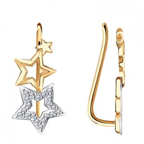 Золотые серьги AQUAMARINE 41262А с фианитом 41262А фото