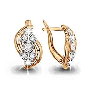 Золотые серьги AQUAMARINE 41285А с фианитом 41285А фото