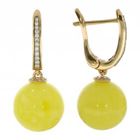 Золотые серьги Дарвин 419880582ss с бриллиантом и янтарём 419880582ss фото