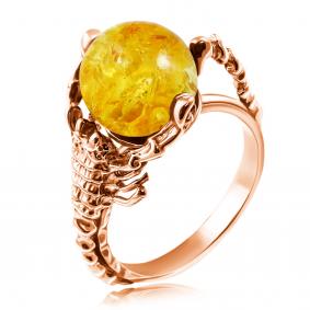 Кольцо из золочёного серебра Дарвин 420022338qq-л с янтарём 420022338qq-л фото