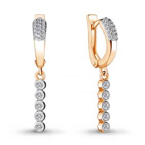 Золотые серьги AQUAMARINE 42031А с фианитом и Swarovski 42031А фото