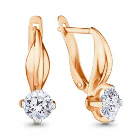 Золотые серьги AQUAMARINE 42077 с фианитом и Swarovski 42077 фото