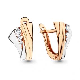 Золотые серьги AQUAMARINE 42144А с фианитом 42144А фото