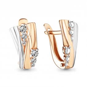 Золотые серьги AQUAMARINE 42148А с фианитом 42148А фото