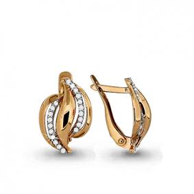 Золотые серьги AQUAMARINE 42356А с фианитом 42356А фото