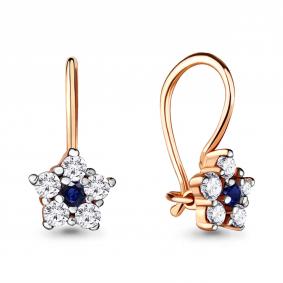 Золотые серьги AQUAMARINE 42451Б с фианитом и гидротермальным сапфиром 42451Б фото