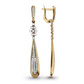 Золотые серьги AQUAMARINE 42494А с фианитом 42494А фото