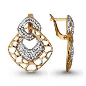 Золотые серьги AQUAMARINE 42499А с фианитом 42499А фото
