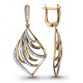 Золотые серьги AQUAMARINE 42502А с фианитом 42502А фото