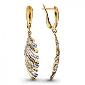 Золотые серьги AQUAMARINE 42509А с фианитом 42509А фото